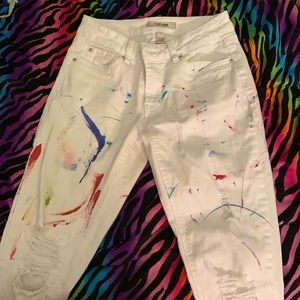 White ripped painted jeans